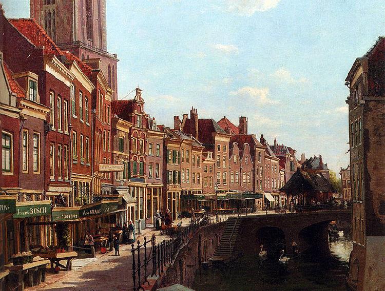 unknow artist Townsfolk shopping along the Oudegracht, Utrecht, The Netherlands Norge oil painting art